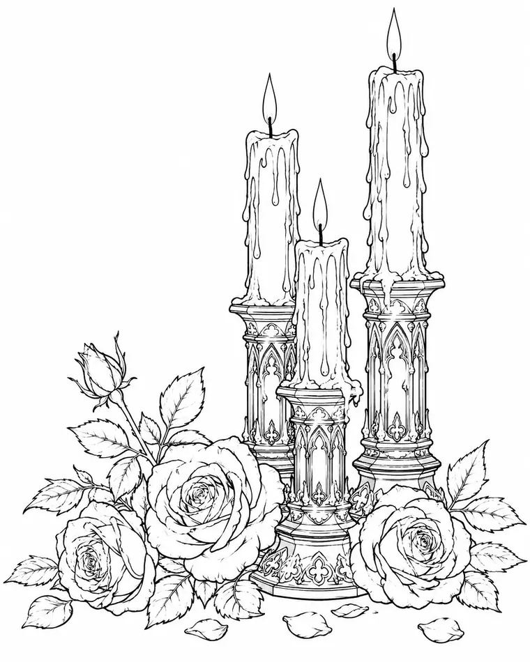 Gothic coloring page with gargoyle and ruined castle