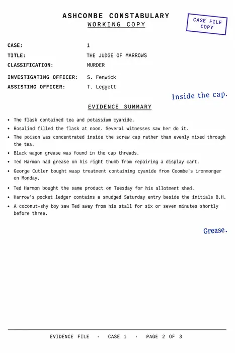 Evidence File example from Poison Among the Roses